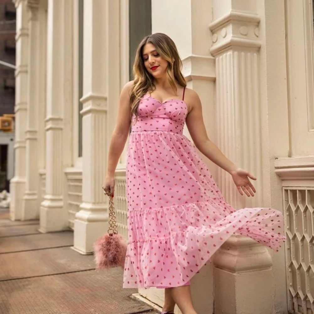 Betsey Johnson Pink Sequin-Heart Bustier Tiered Tulle Dress - Viral TikTok Dress